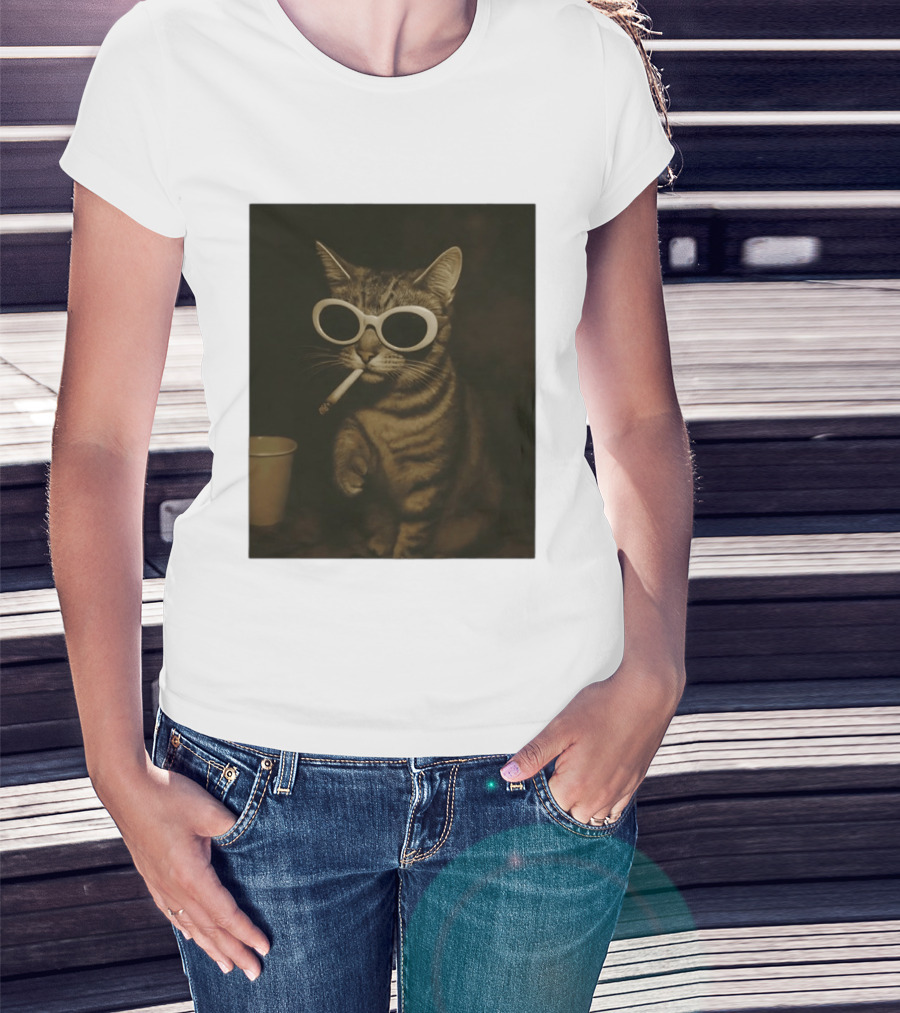 Cool Cat Smoking Sunglasses Meme Iconic Photo T-Shirt