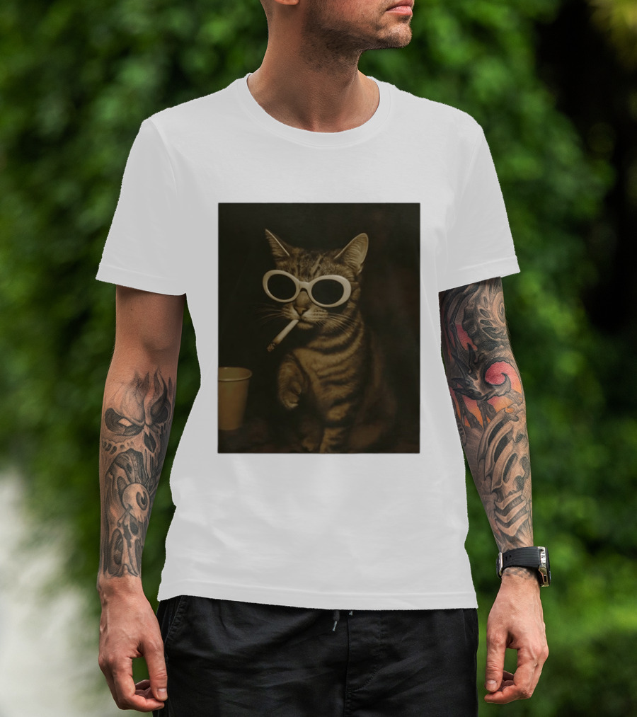 Cool Cat Smoking Sunglasses Meme Iconic Photo T-Shirt
