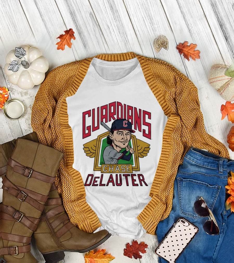 Guardians Chase DeLauter Baseball Caricature T-Shirt