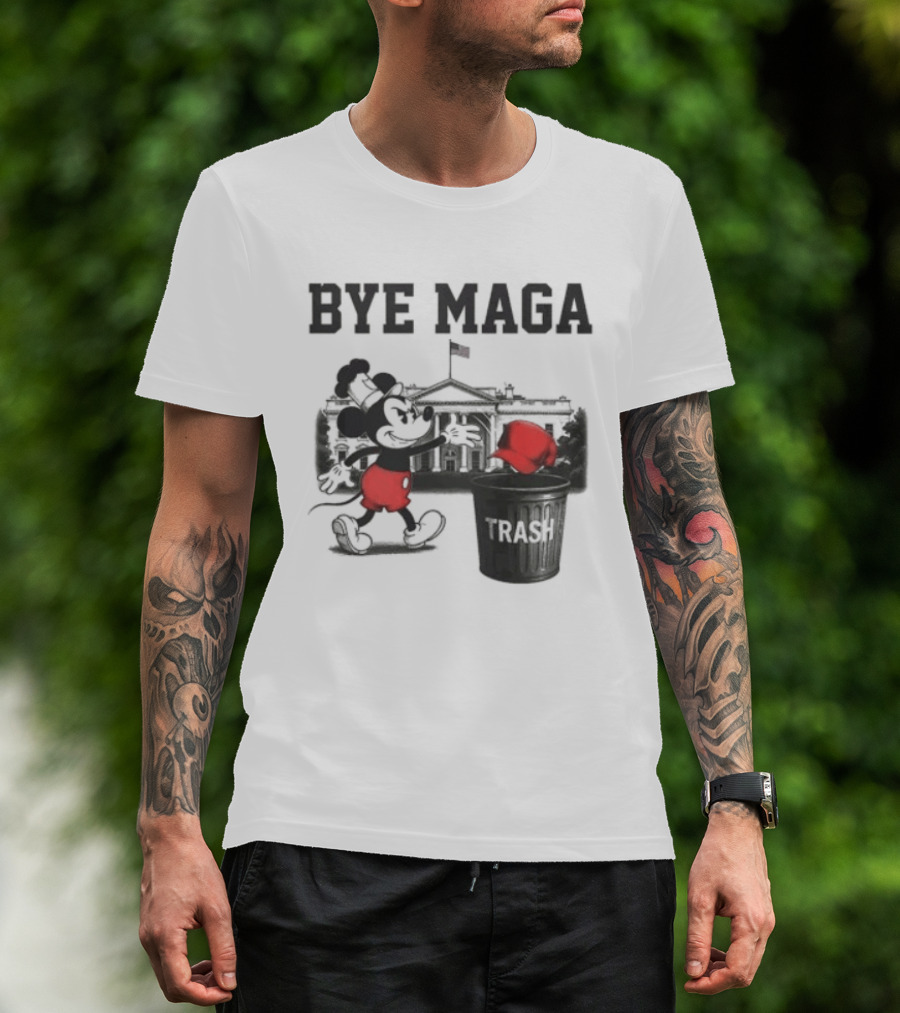 Bye Maga Trash Mickey Mouse Political Satire T-Shirt