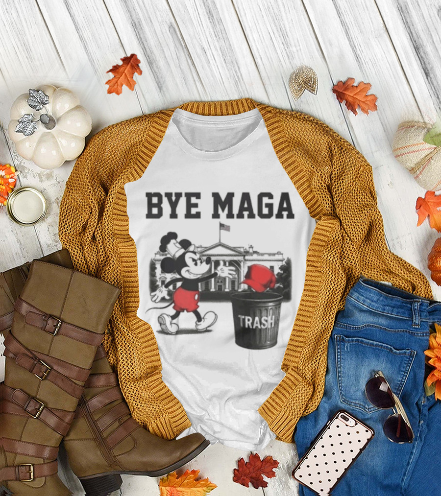 Bye Maga Trash Mickey Mouse Political Satire T-Shirt