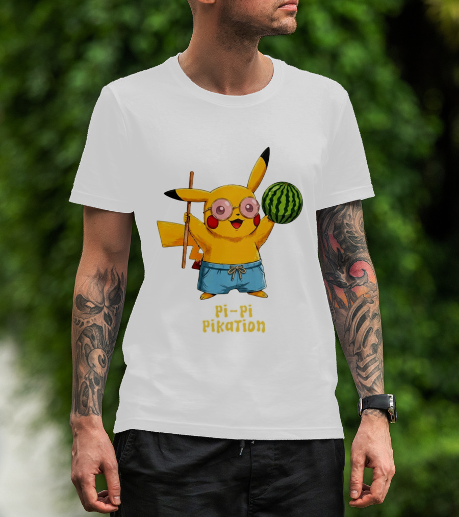 Pikachu Watermelon Summer Pi Pi Pikation Cute Sunglasses Beach T-Shirt