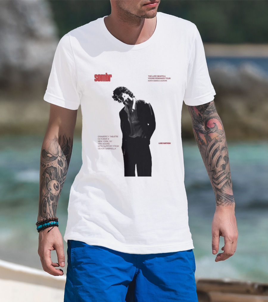 Sombr The Late Nights And Young Romance Tour Dates 2025 North America And Europe T-Shirt