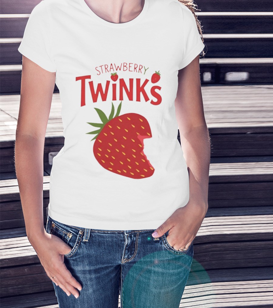 Strawberry Twinks With Bitten Strawberry Motif T-Shirt