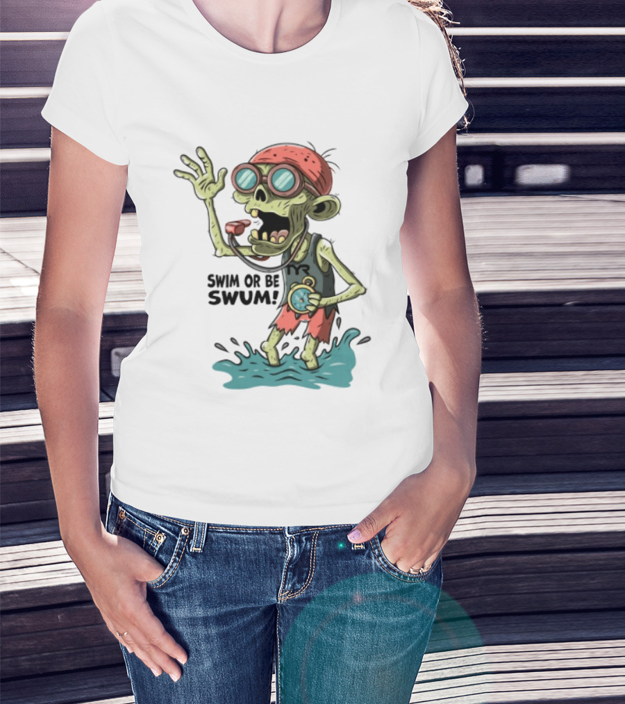 Swim Or Be Swum Zombie Lifeguard With Stop And Whistle T-Shirt
