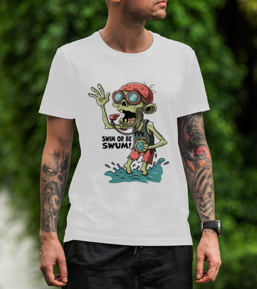 Swim Or Be Swum Zombie Lifeguard With Stop And Whistle T-Shirt