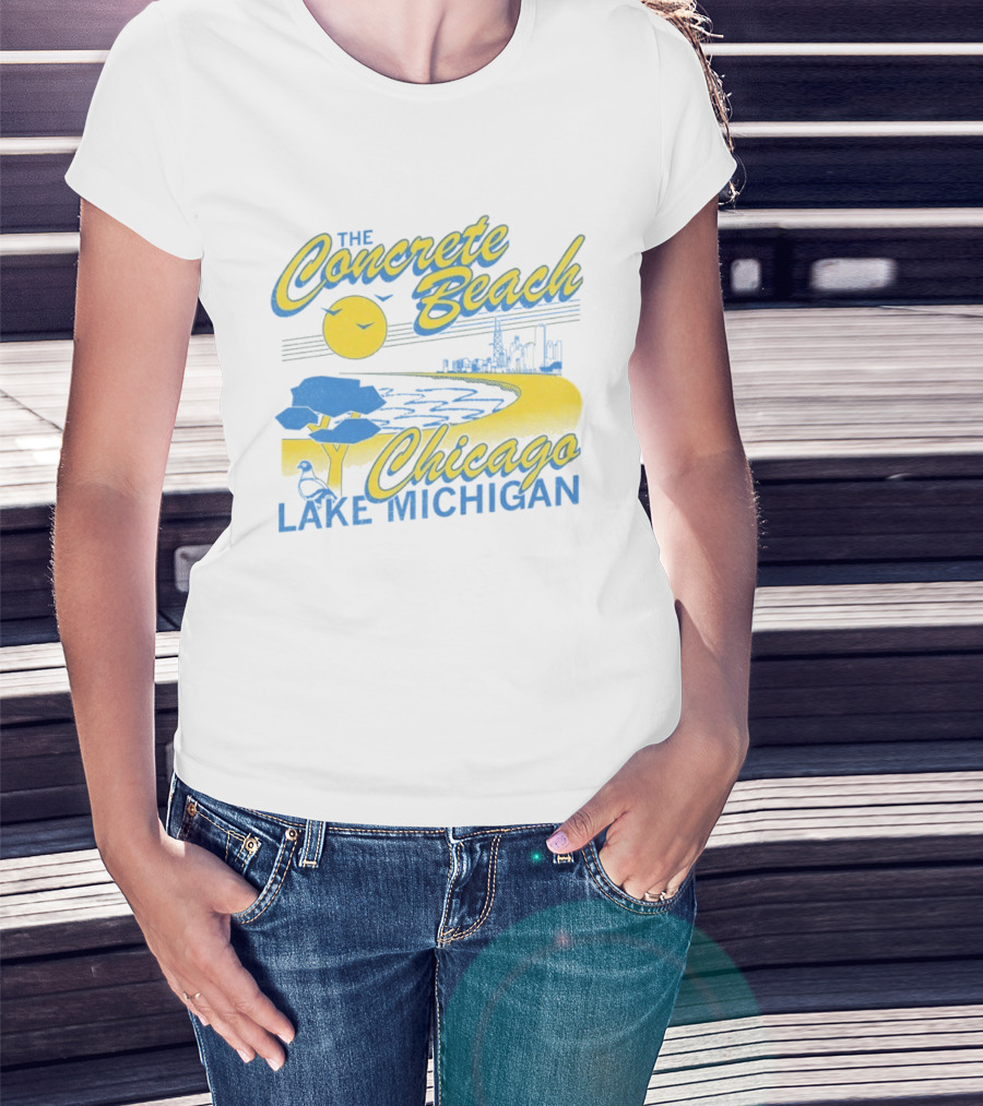 The Concrete Beach Sun Illustration Chicago Lake Michigan T-Shirt