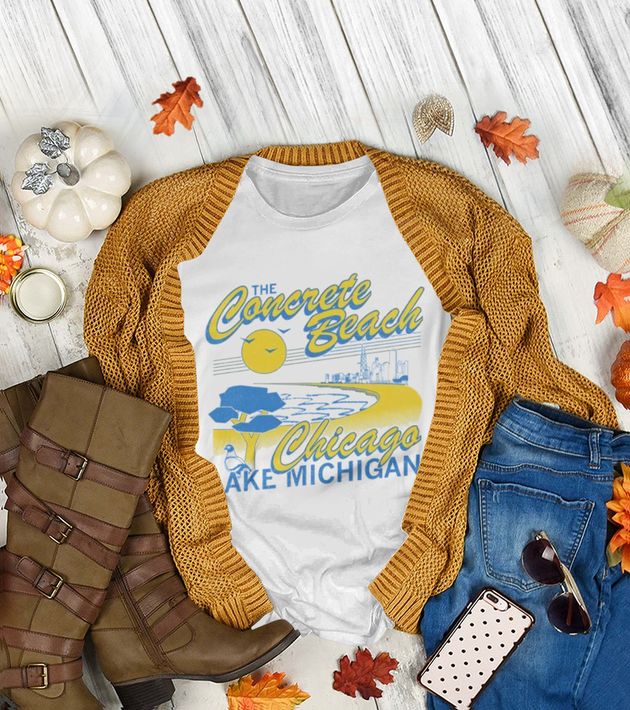 The Concrete Beach Sun Illustration Chicago Lake Michigan T-Shirt