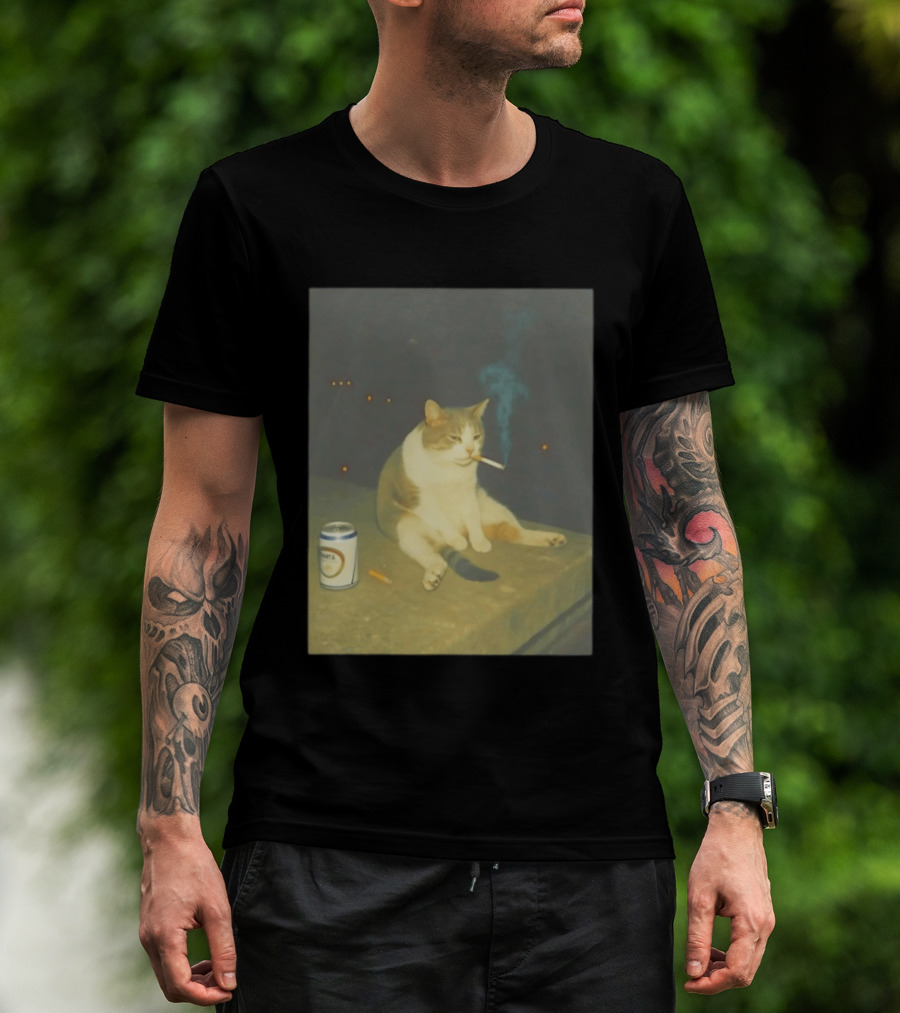 Depressed Cat Smoking Cigarette Meme With Beer Can T-Shirt