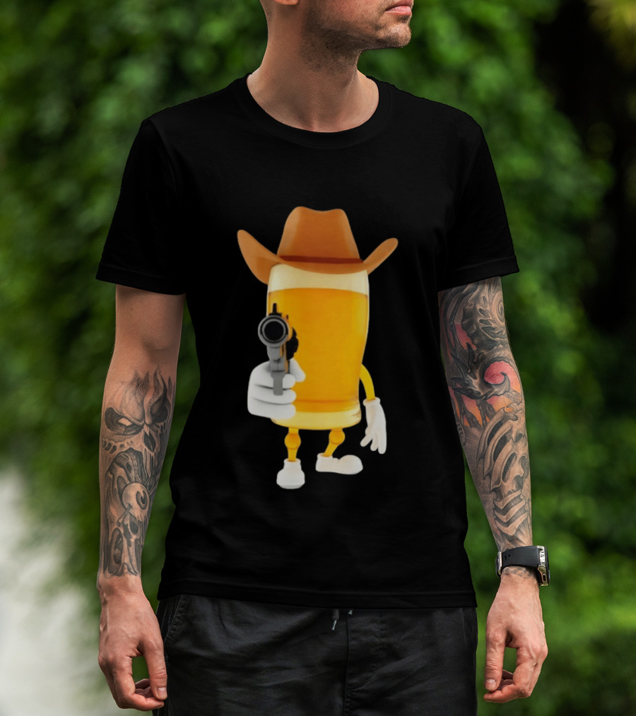 Cowboy Beer Glass With Gun Meme T-Shirt
