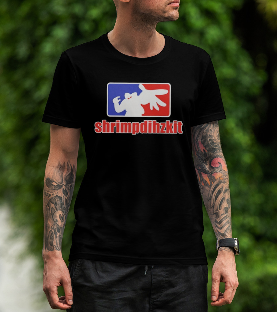 Shrimpdihzkit NBA Style Branding Parody Red White Blue T-Shirt