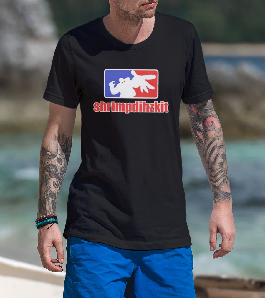 Shrimpdihzkit NBA Style Branding Parody Red White Blue T-Shirt