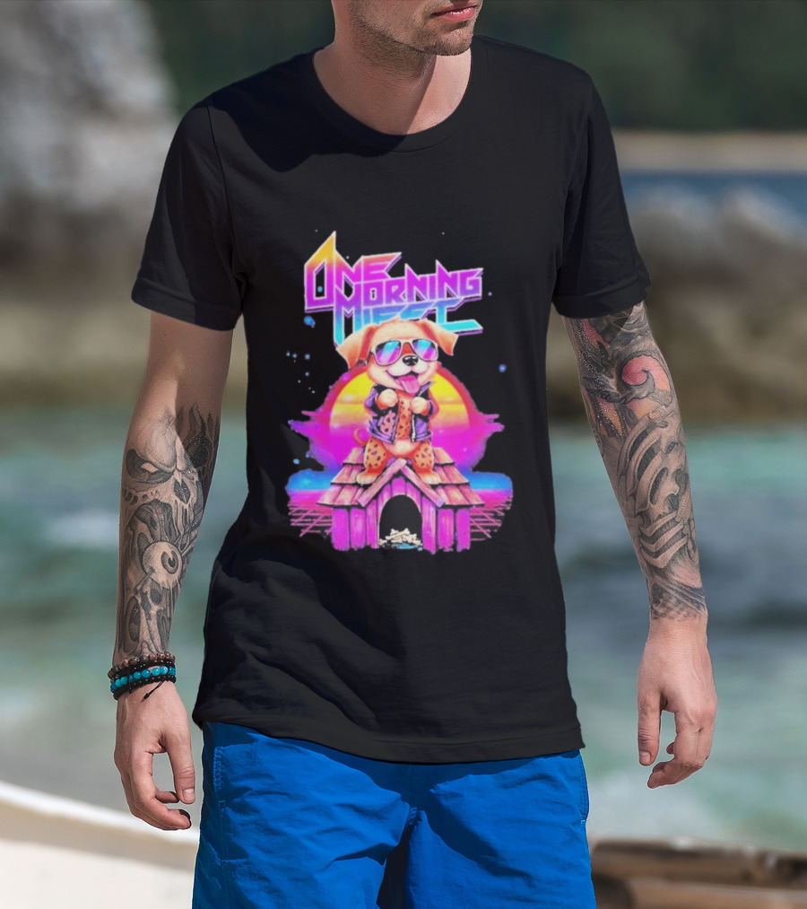 One Morning Left Puppy Doghouse 80s Retro Sunglasses Sunset Vibe T-Shirt