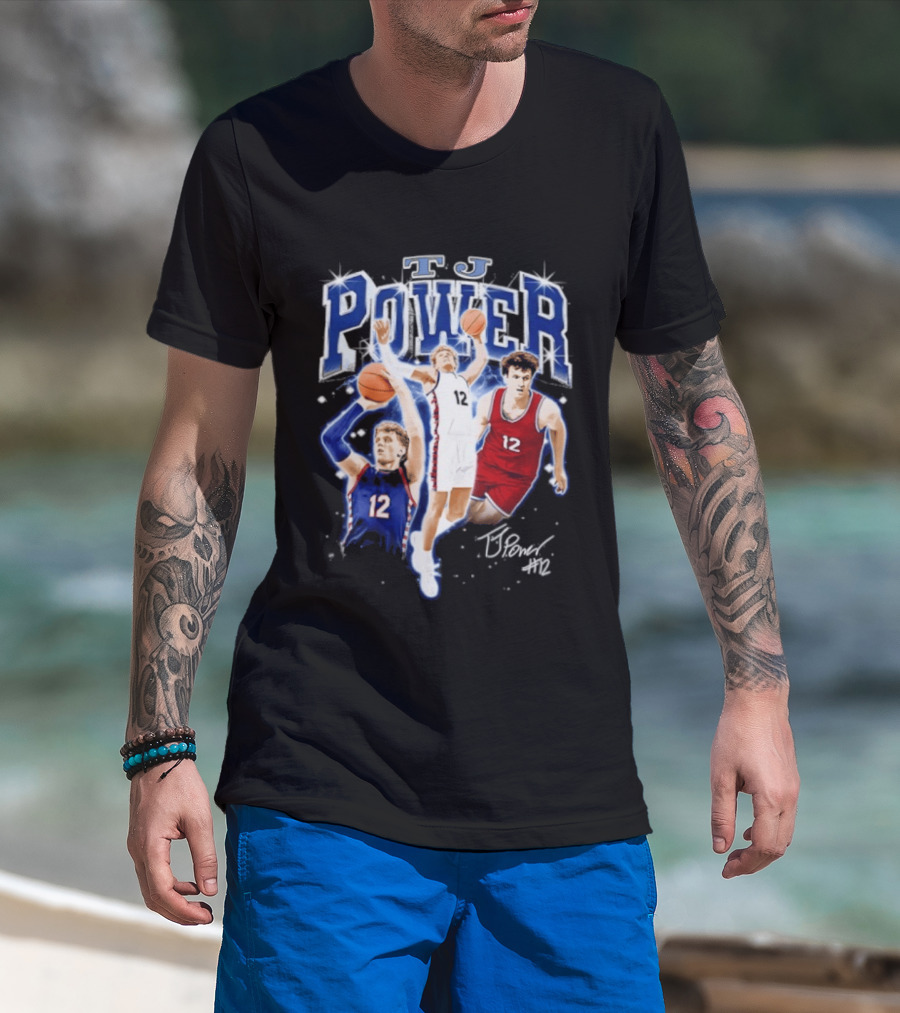 TJ Power Penn Quakers Basketball Player Number 12 Collage T-Shirt