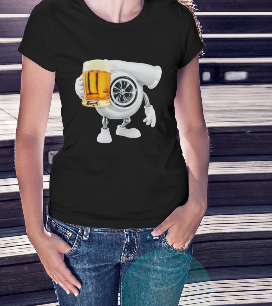 Turbo Beer Turbocharger Car Enthusiast Character With Beer T-Shirt