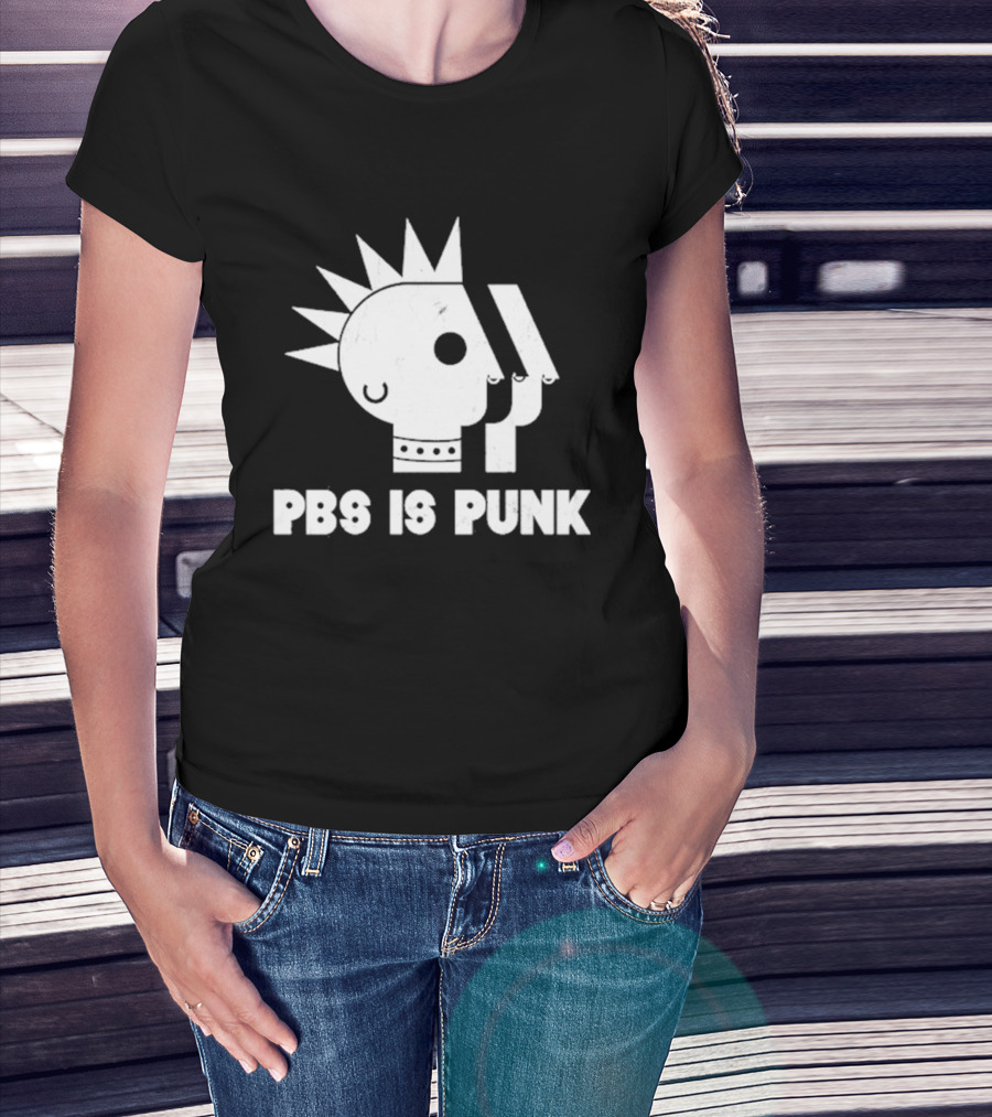 PBS Is Punk Distressed Style Mohawk Head Everyday Wear T-Shirt