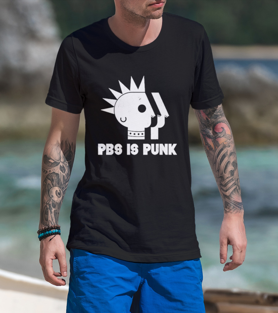 PBS Is Punk Distressed Style Mohawk Head Everyday Wear T-Shirt
