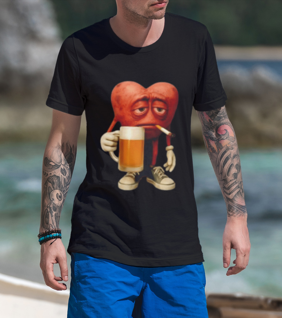 Your Heart Smoking Cigarette And Holding Beer In Sneakers T-Shirt