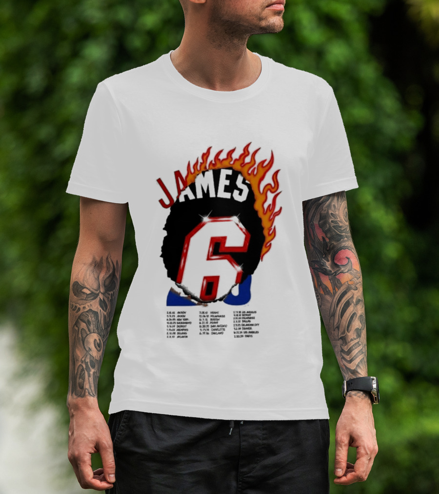 James 6 Flame Basketball Legend Bold Number Rugged T-Shirt