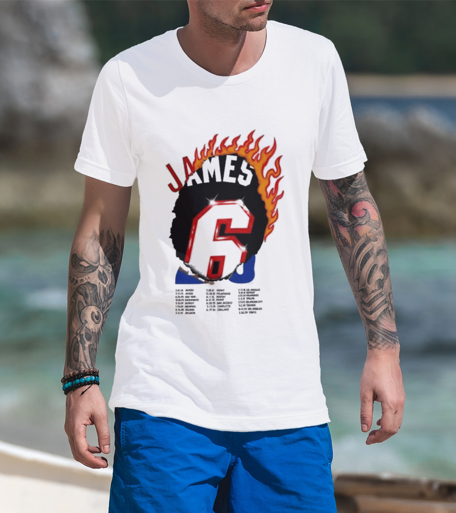 James 6 Flame Basketball Legend Bold Number Rugged T-Shirt