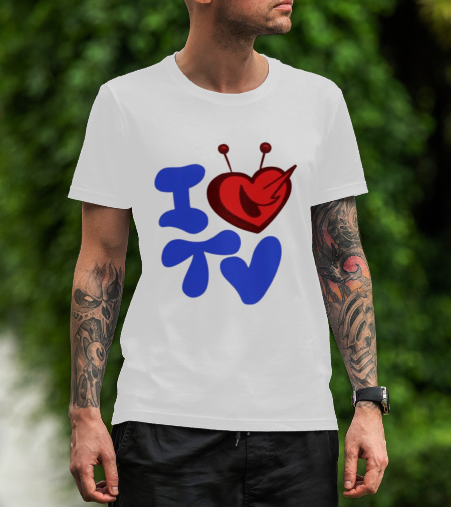 I Love TV Blue Red Heart Antenna T-Shirt