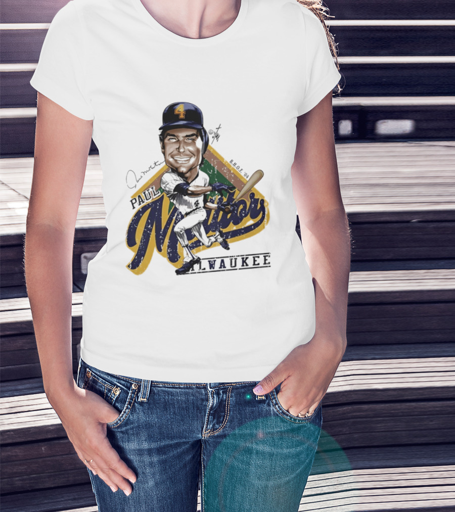 Paul Molitor Milwaukee Brewers Number 4 Bruce Stark Caricature HOF T-Shirt