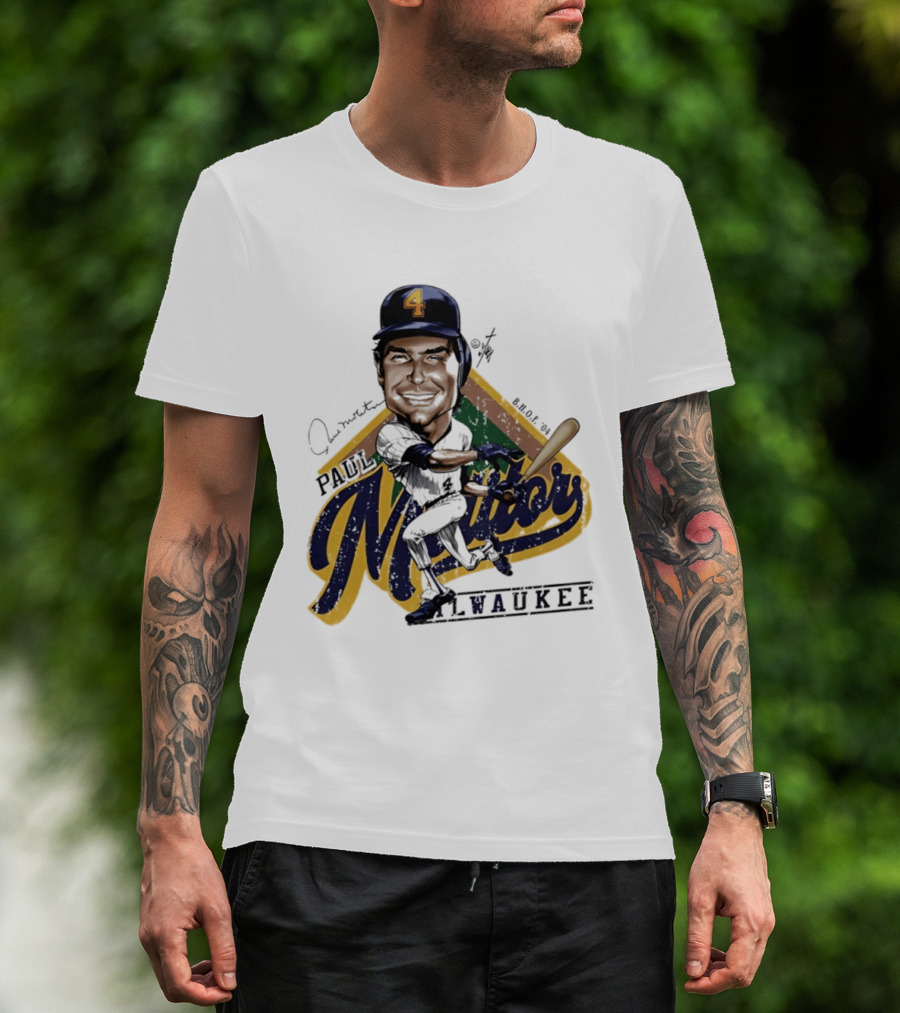 Paul Molitor Milwaukee Brewers Number 4 Bruce Stark Caricature HOF T-Shirt