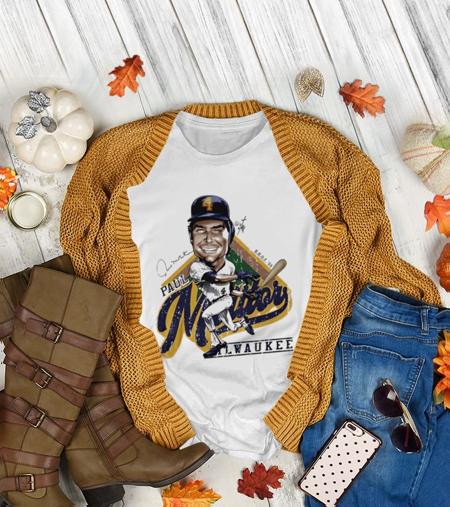 Paul Molitor Milwaukee Brewers Number 4 Bruce Stark Caricature HOF T-Shirt