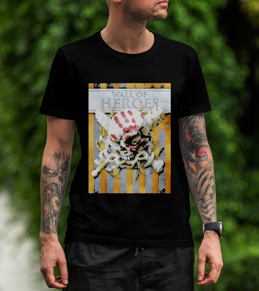 Five Finger Death Punch Wall Of Heroes Skull Chains Barbed Wire American Flag T-Shirt