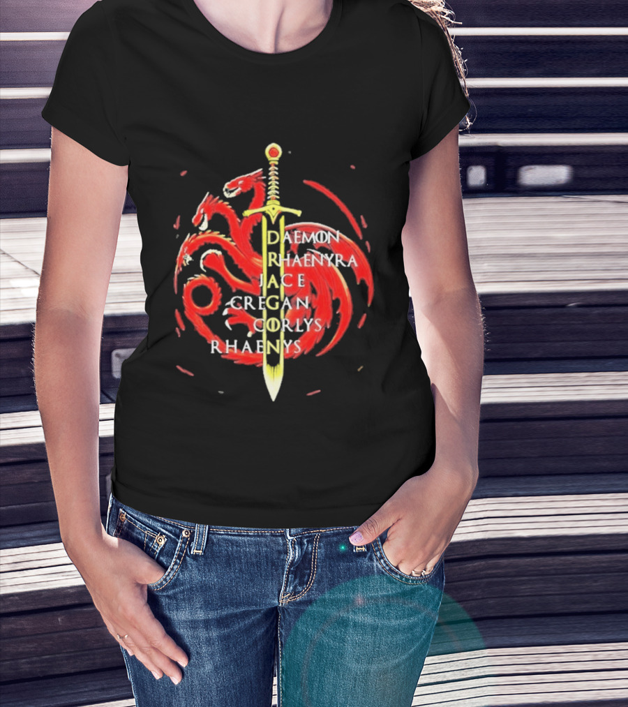Daemon Rhaenyra Jace Cregan Corlys Rhaenys Dragon Sword Emblem The Reel Rejects T-Shirt