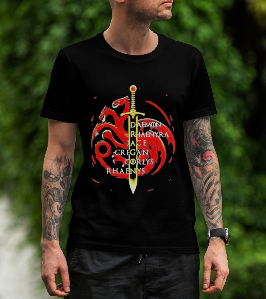 Daemon Rhaenyra Jace Cregan Corlys Rhaenys Dragon Sword Emblem The Reel Rejects T-Shirt