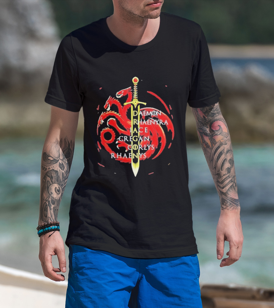 Daemon Rhaenyra Jace Cregan Corlys Rhaenys Dragon Sword Emblem The Reel Rejects T-Shirt