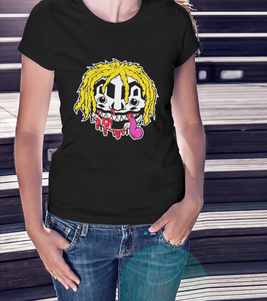 Ouija Macc Iveka Glob Dripping Smiley Face Yellow Hair Pink Tongue T-Shirt