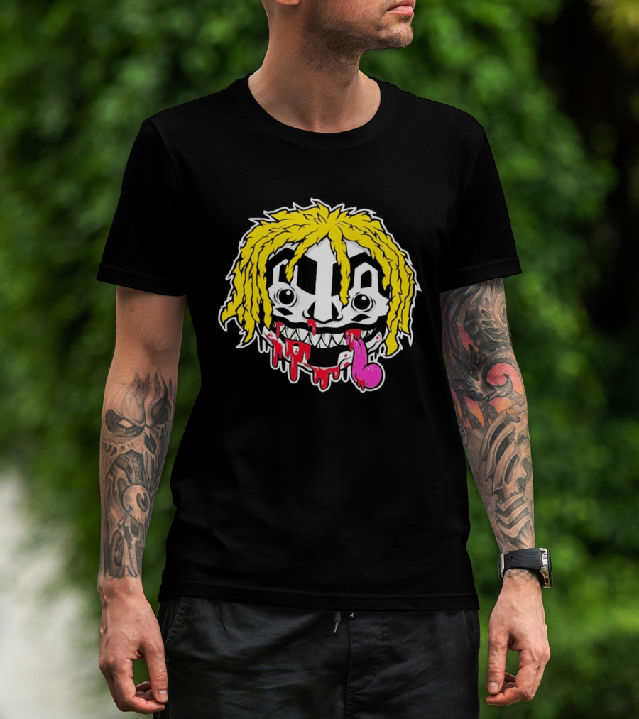 Ouija Macc Iveka Glob Dripping Smiley Face Yellow Hair Pink Tongue T-Shirt