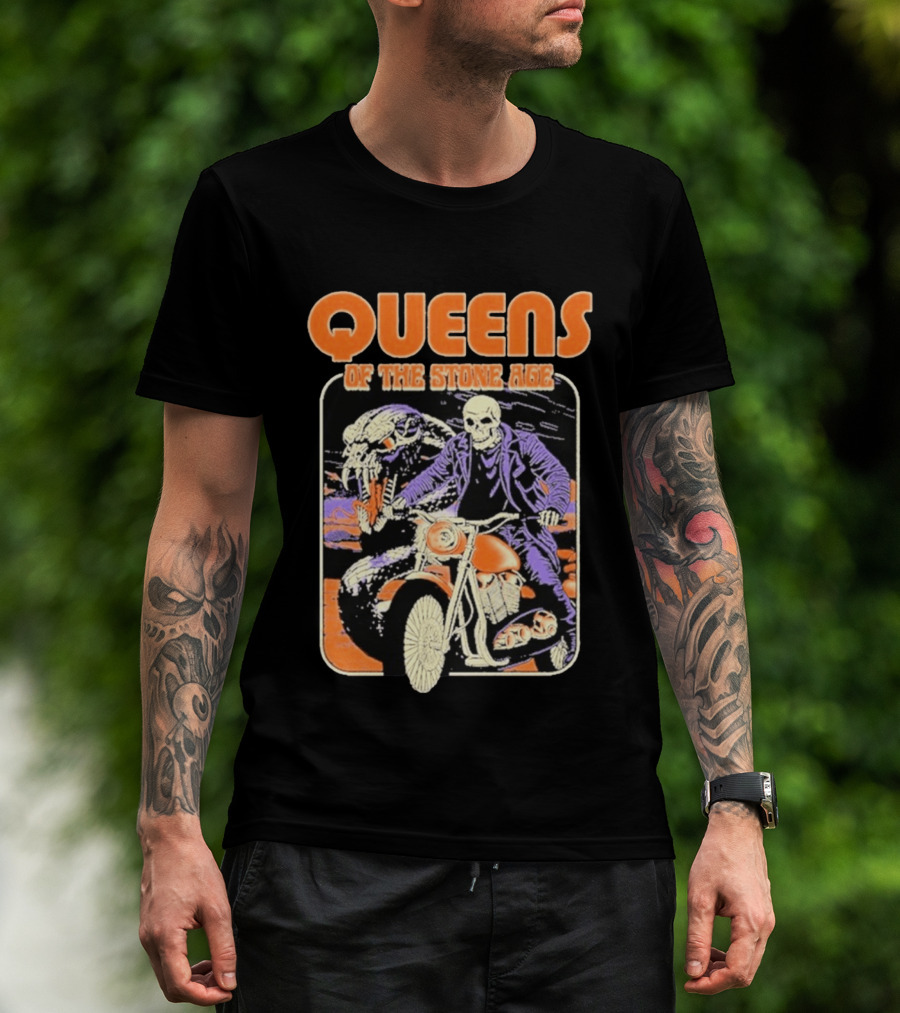 Queens Of The Stone Age Skeleton Rider Snake Motorcycle Adventure T-Shirt