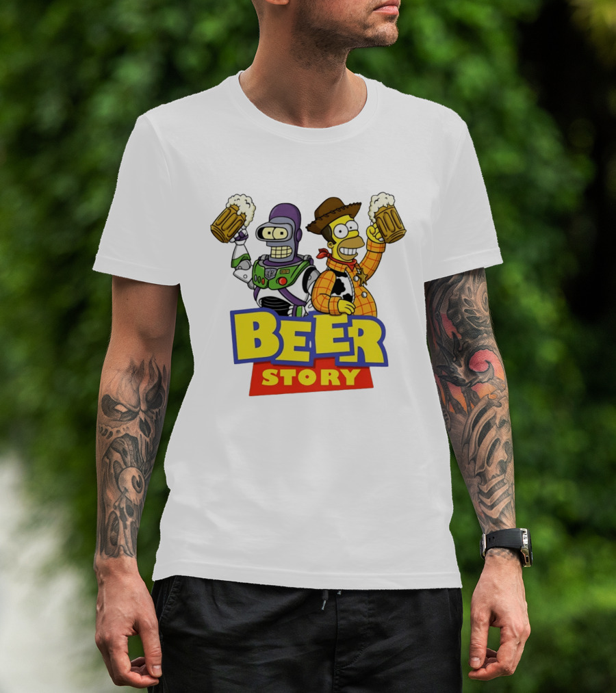Bender Homer Simpson Beer Story Futurama Buzz Lightyear Woody T-Shirt