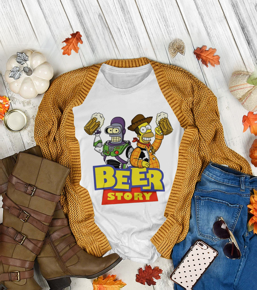 Bender Homer Simpson Beer Story Futurama Buzz Lightyear Woody T-Shirt