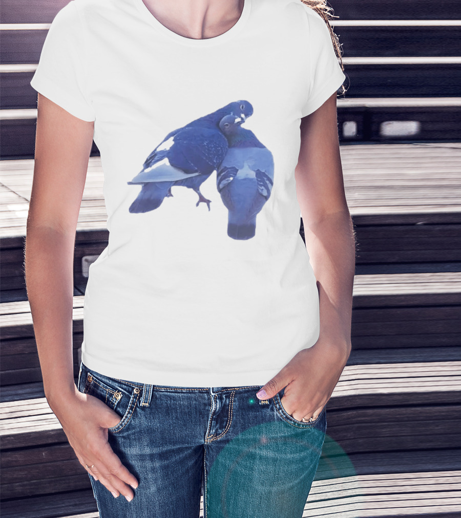 Love Doves Sports Banger Blue Pigeons Embrace T-Shirt