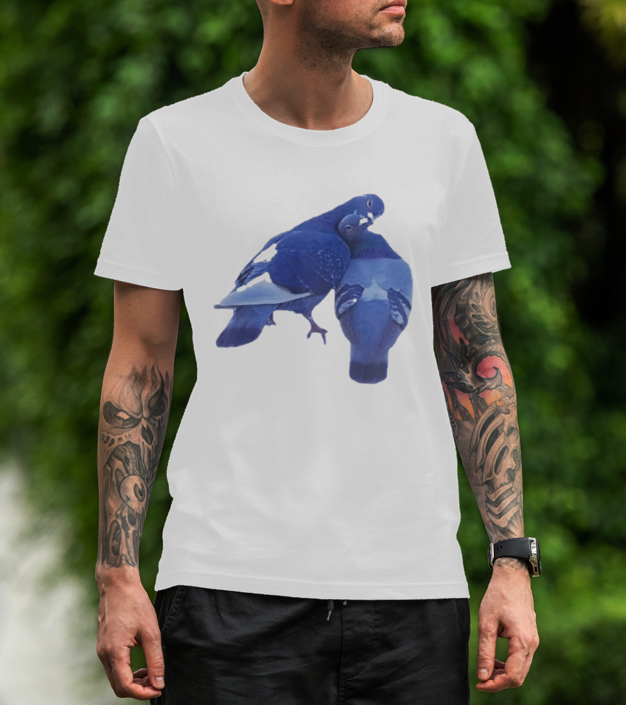Love Doves Sports Banger Blue Pigeons Embrace T-Shirt