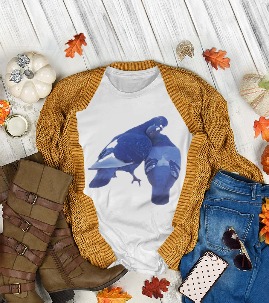 Love Doves Sports Banger Blue Pigeons Embrace T-Shirt