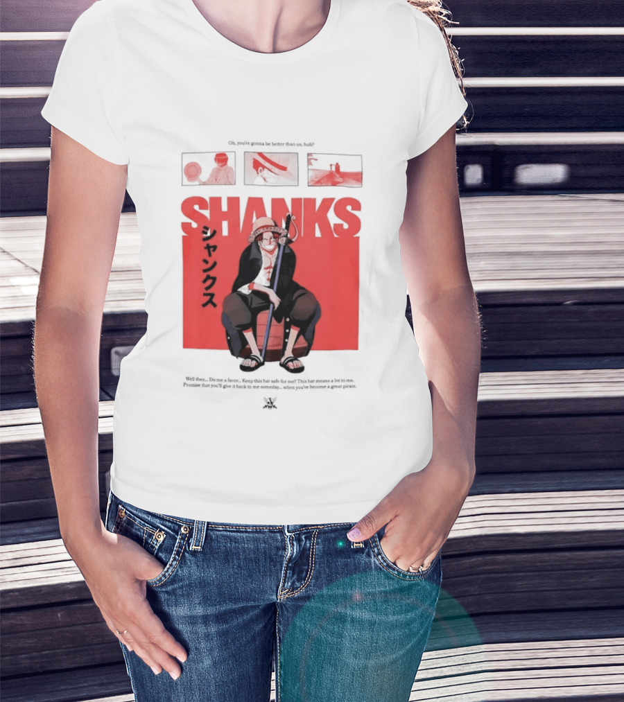 One Piece Shanks Luffy Straw Hat Pirates Manga Panels T-Shirt