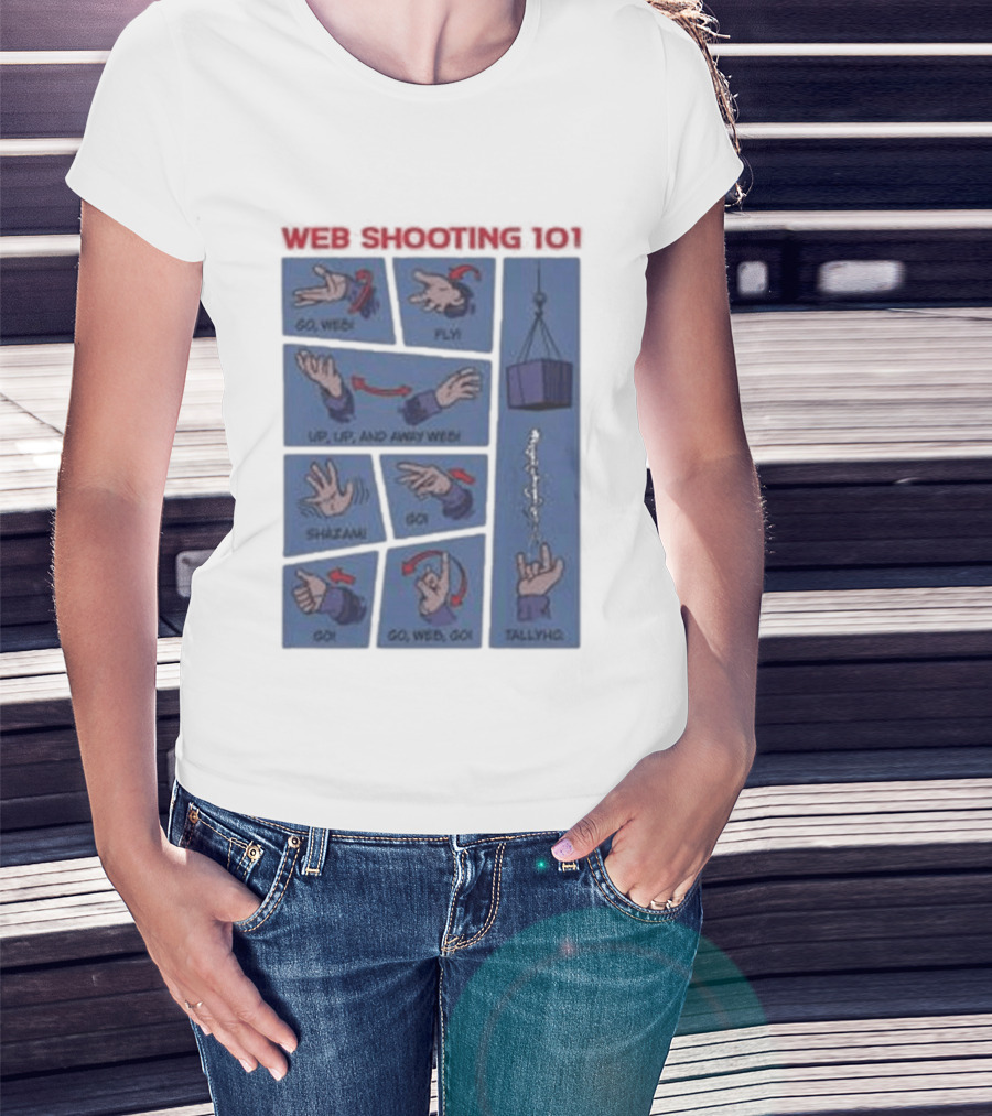 Web Shooting 101 Go Web Fly Up Up And Away Shazam Go Tallyho T-Shirt
