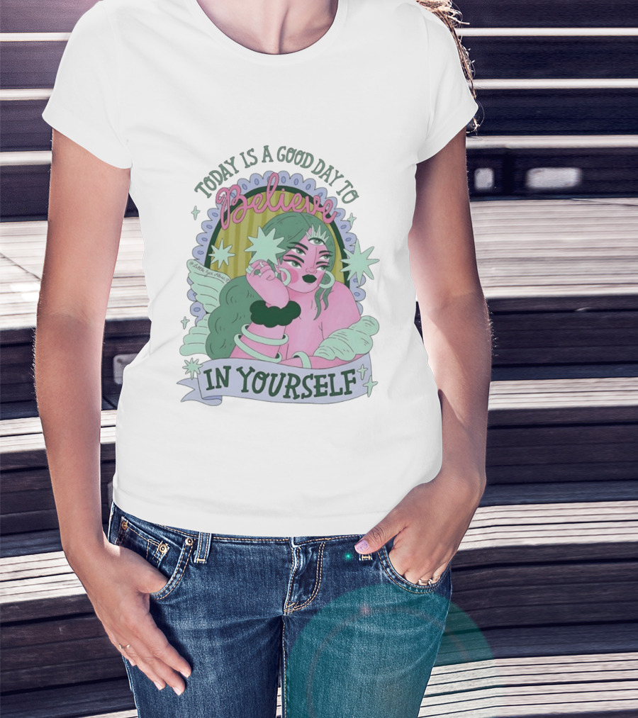 Today Is A Good Day To Believe In Yourself Celestial Character With Wings And Stars T-Shirt