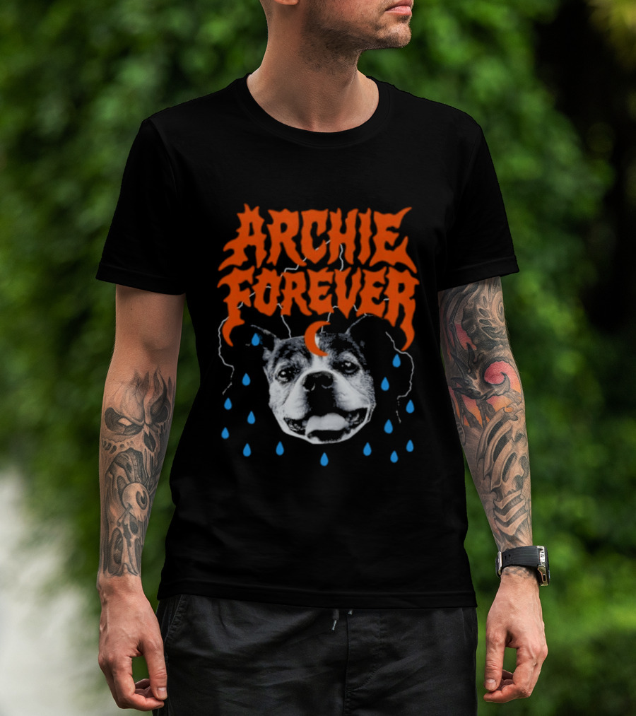 Archie Forever Dog Memorial Pet Tribute With Teardrops And Crescent Moon T-Shirt