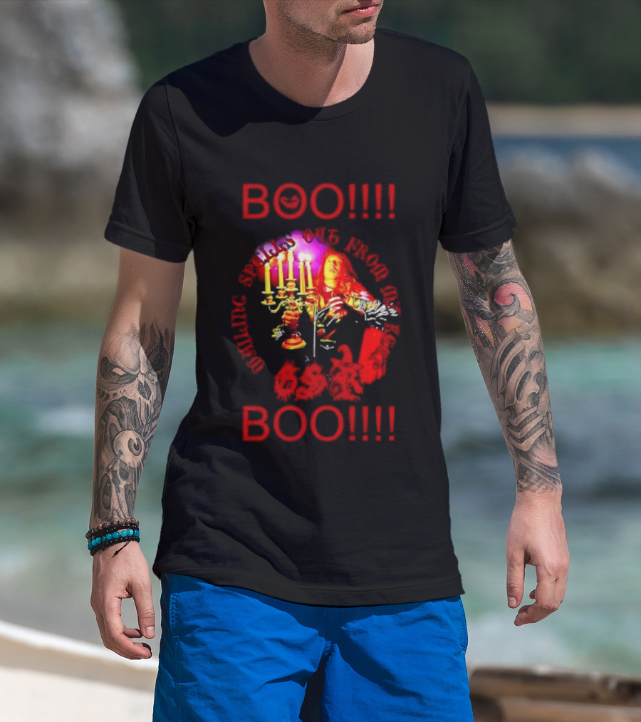 BOO Wailing Spells Out From My Keep Boo Candelabra Portrait Halloween T-Shirt