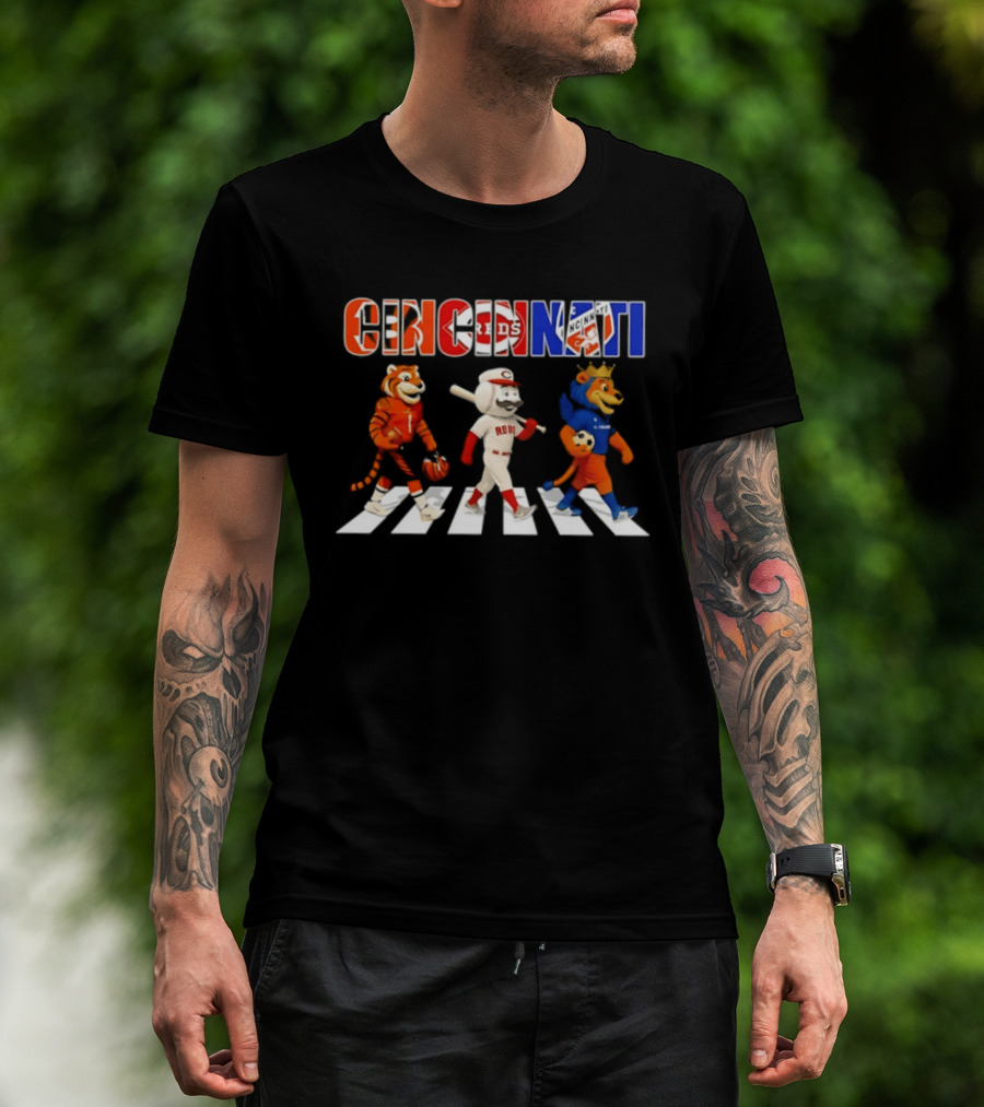 Cincinnati Reds Bengals Lions Mascots Abbey Road 2026 T-Shirt