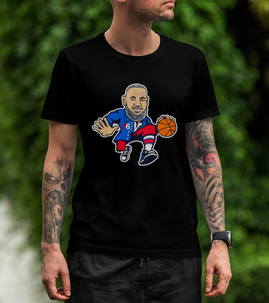 LeBron James Philadelphia Sixers Cartoon Basketball Player With Number 76 T-Shirt