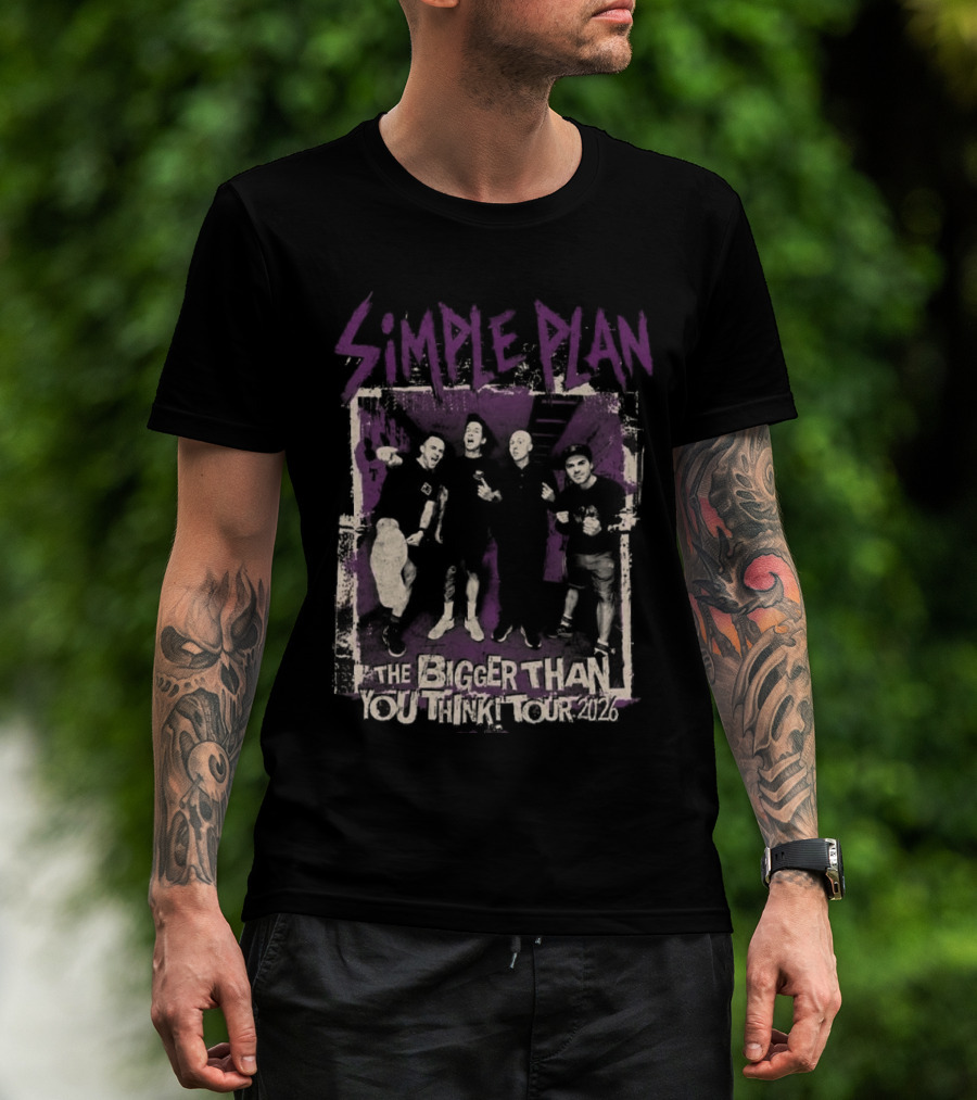 Simple Plan The Bigger Than You Think Tour 2026 The Sequel Band Photo Cities List T-Shirt