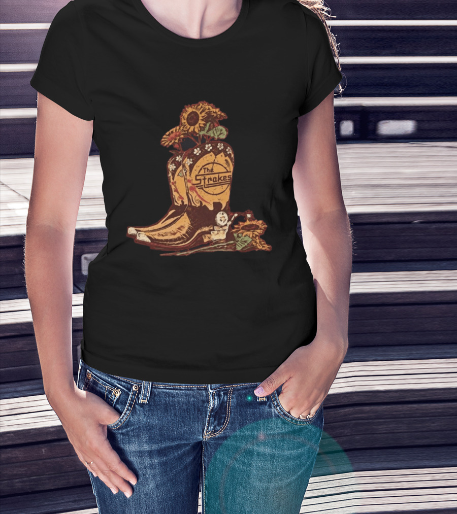 The Strokes Reality Awaits Tour 2026 Sunflower Cowboy Boots T-Shirt