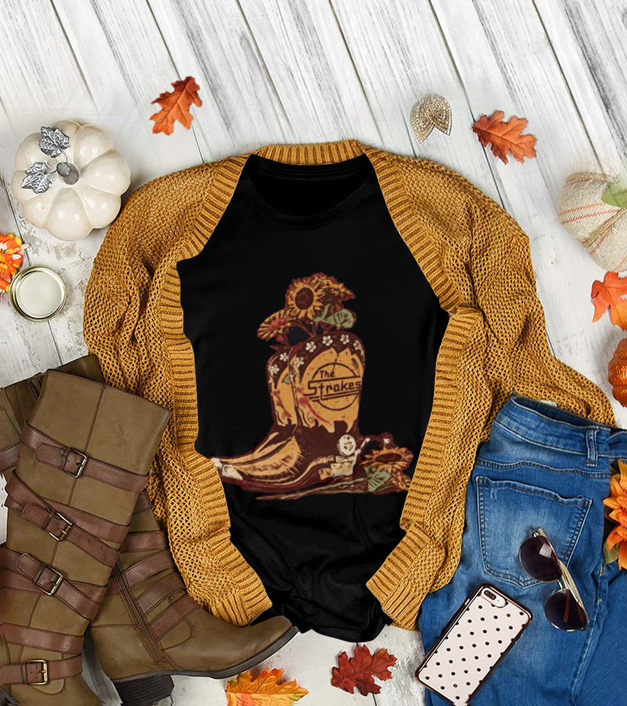 The Strokes Reality Awaits Tour 2026 Sunflower Cowboy Boots T-Shirt